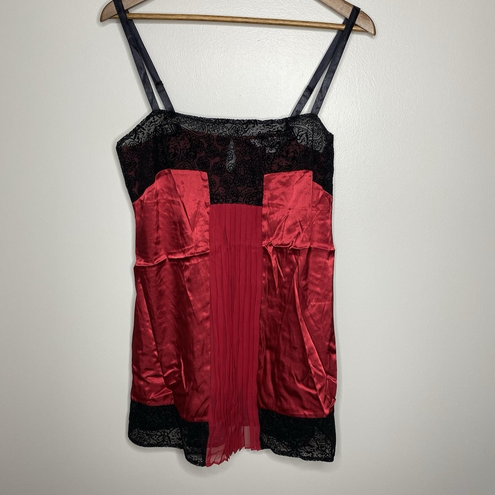 Victoria's Secret Silk Babydoll Lingerie Dress Size M Red Black Velvet Lace